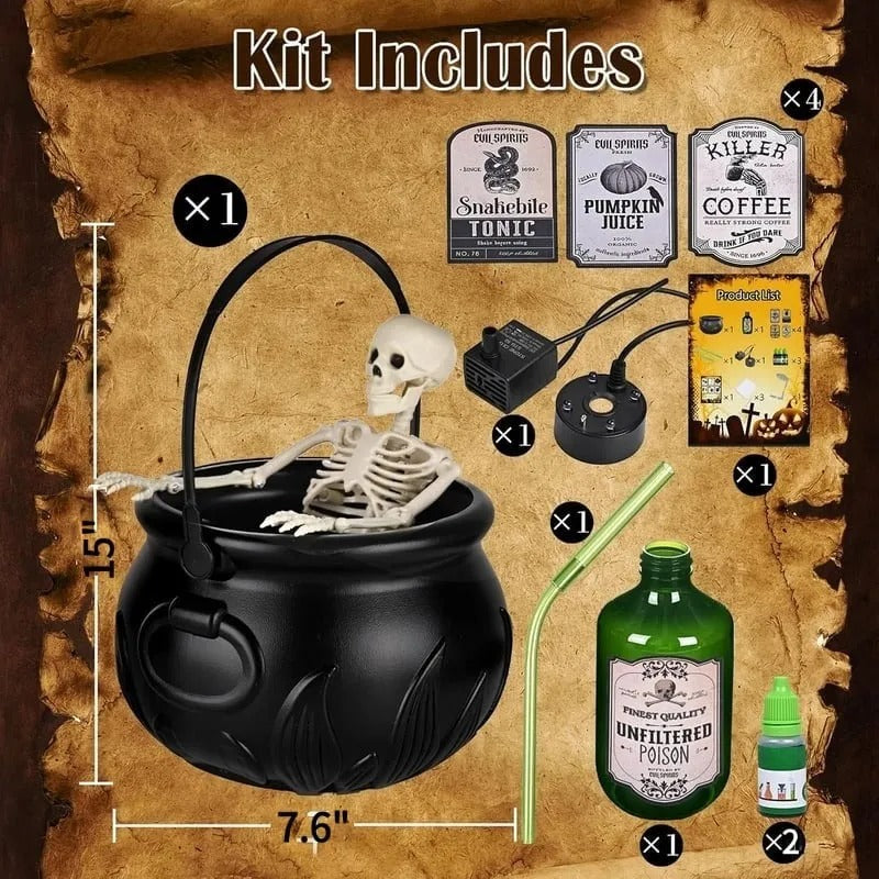 Cauldron decoration – with floating magic bottle & fog effect