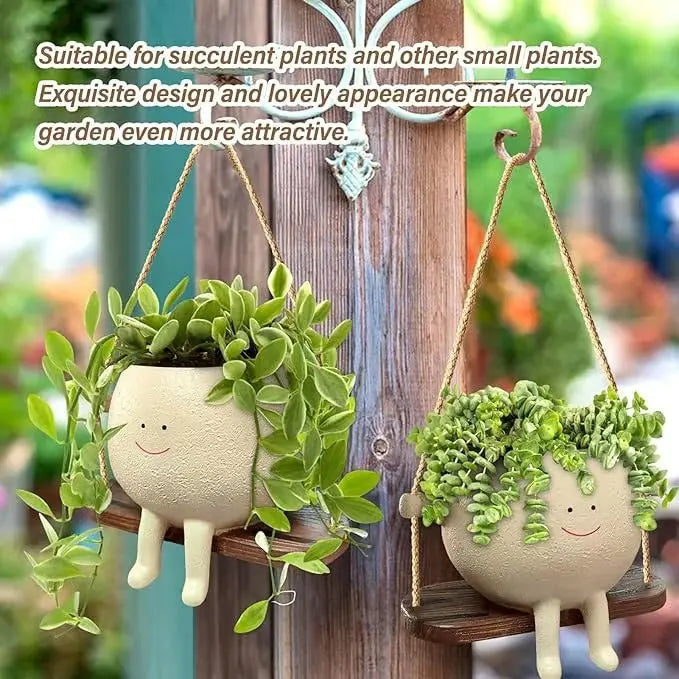 Hanging planter with smiling face