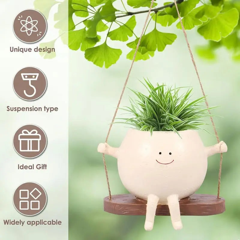 Hanging planter with smiling face