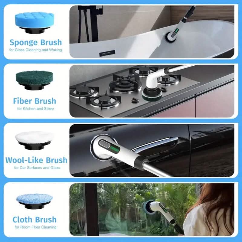 Wireless electric double-adjustable speed spin scrubber