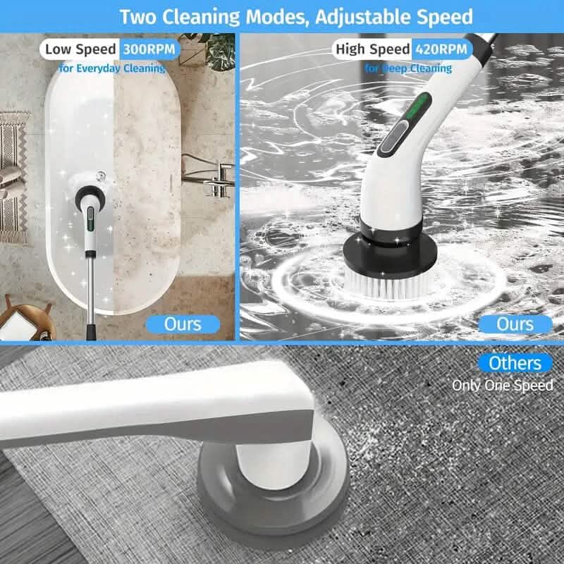 Wireless electric double-adjustable speed spin scrubber