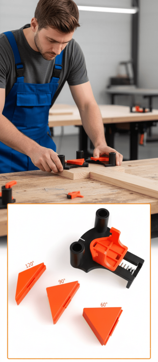 CORNERMATE – Adjustable 4-Way Corner Clamp Set for Perfect 60°, 90°, and 120° Angles