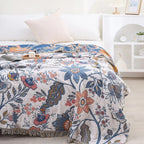 MEADOWNEST BLANKET – Rustic Cotton Blanket with Floral Pattern & Reversible Design