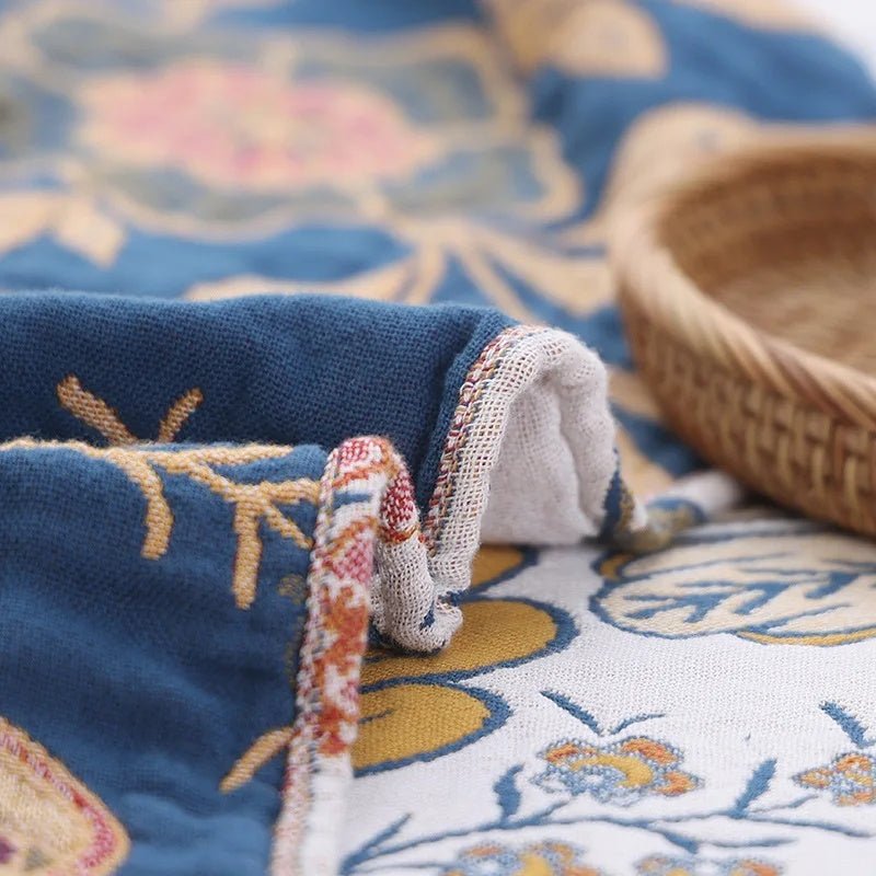 MEADOWNEST BLANKET – Rustic Cotton Blanket with Floral Pattern & Reversible Design