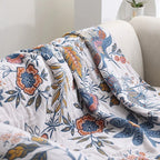 MEADOWNEST BLANKET – Rustic Cotton Blanket with Floral Pattern & Reversible Design