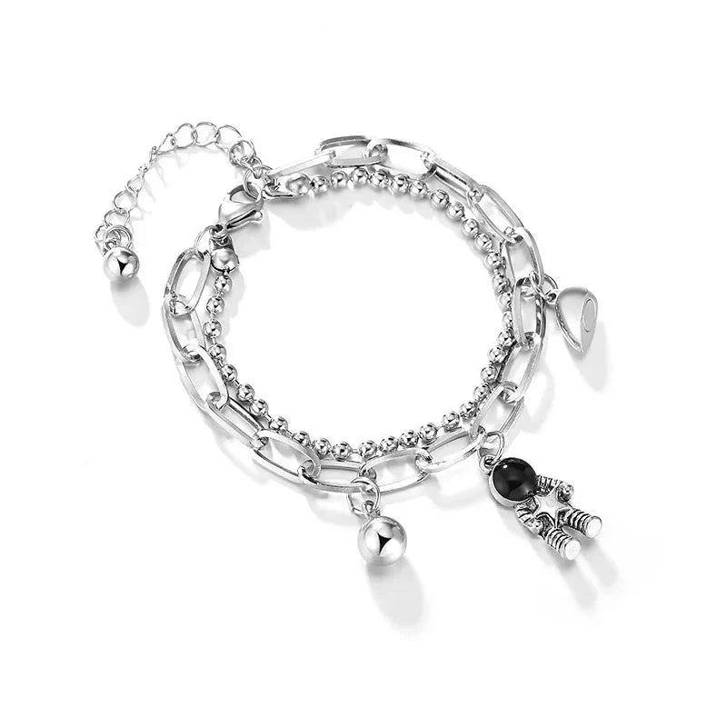 Couples Astronaut Magnetic Heart Bracelet Set