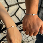 Couples Thin Cuban Link Heart Bracelet Set