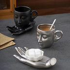 Coffee Cup Set with Minimalist Face Shape