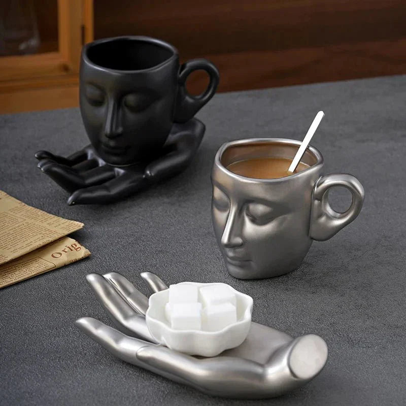 Coffee Cup Set with Minimalist Face Shape