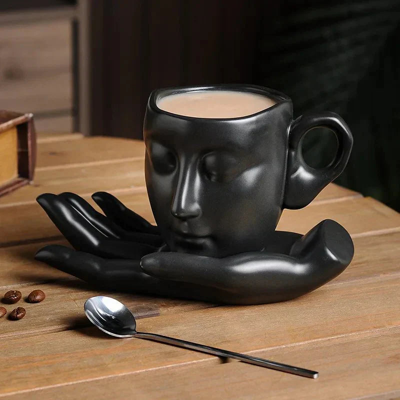 Coffee Cup Set with Minimalist Face Shape