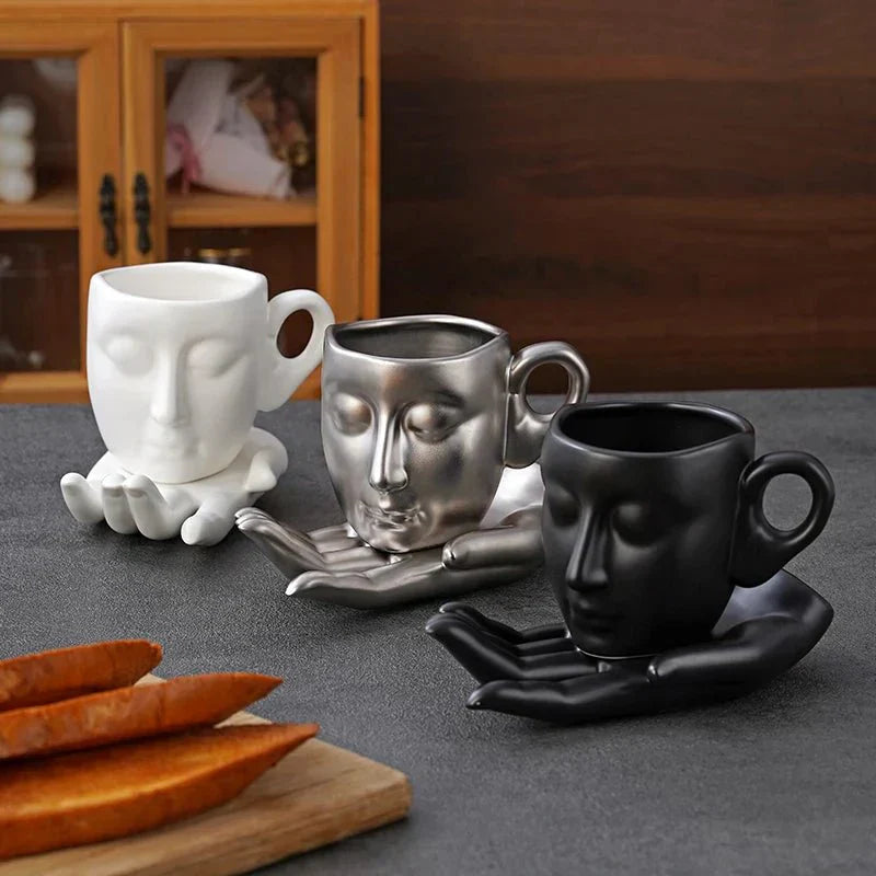 Coffee Cup Set with Minimalist Face Shape