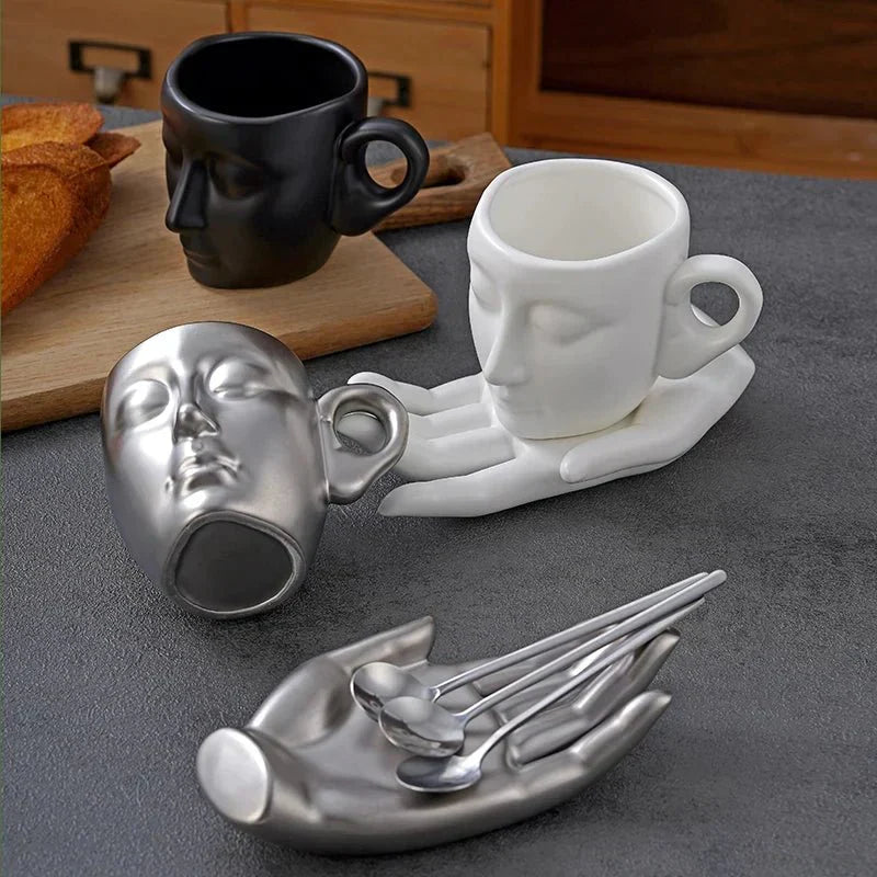 Coffee Cup Set with Minimalist Face Shape