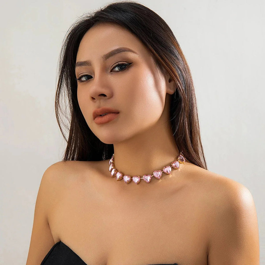 Crystal Heart Choker Necklace