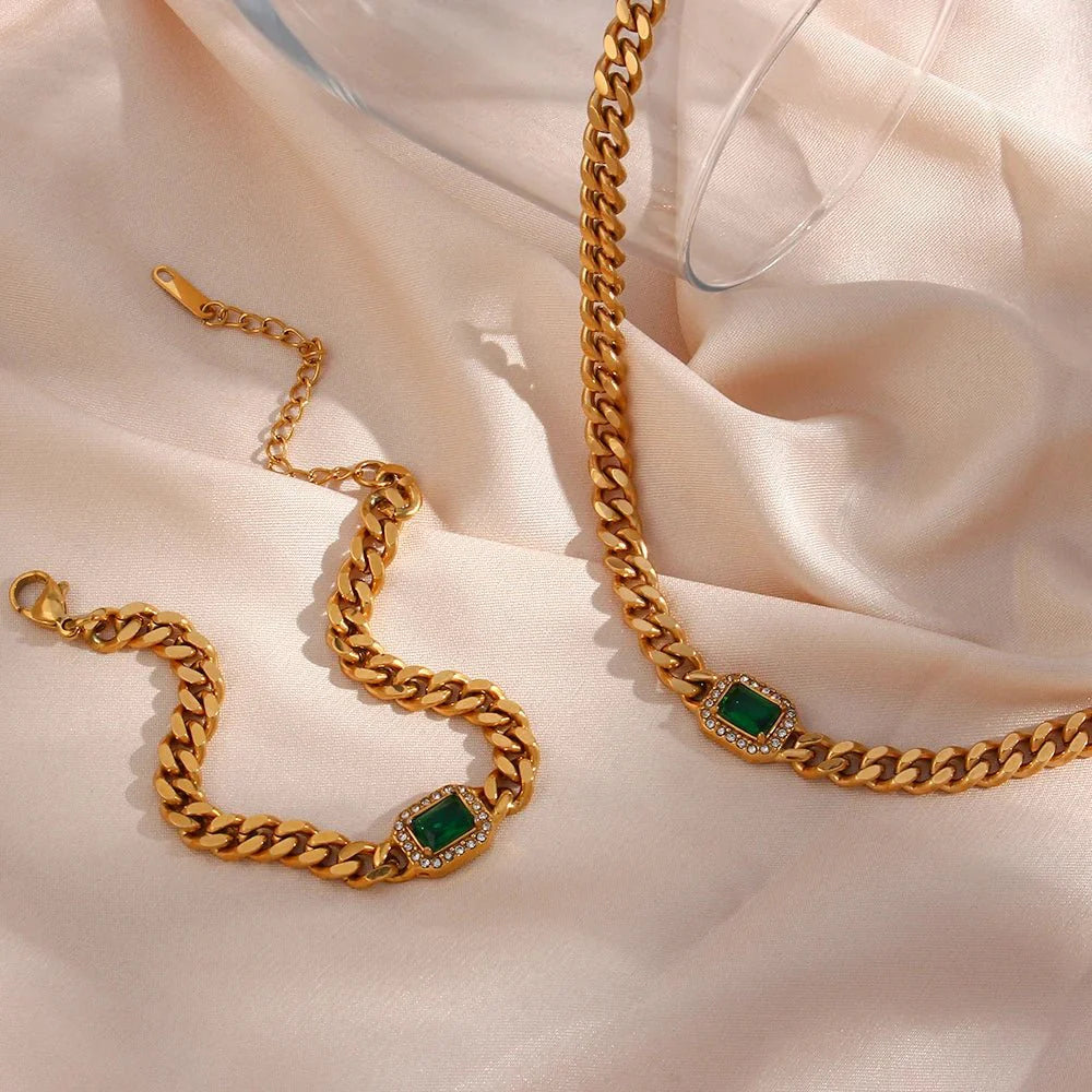 Cuban Chain Square Cut Diamond Choker and Bracelet