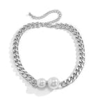 Cuban Link Chain Pearl Ends Necklace