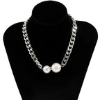 Cuban Link Chain Pearl Ends Necklace