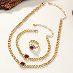 Cuban Square Diamond Necklace, Bracelet, and Ring Set