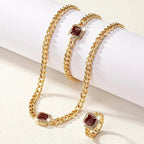 Cuban Square Diamond Necklace, Bracelet, and Ring Set