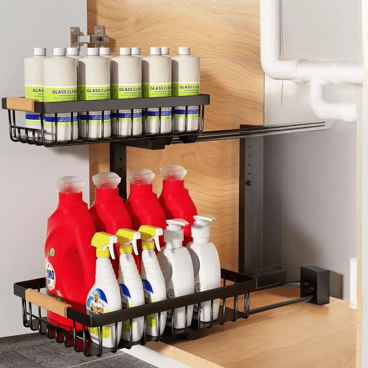Curcura – Heavy-Duty Adjustable Steel Under Sink Organizer for Kitchen & Bathroom