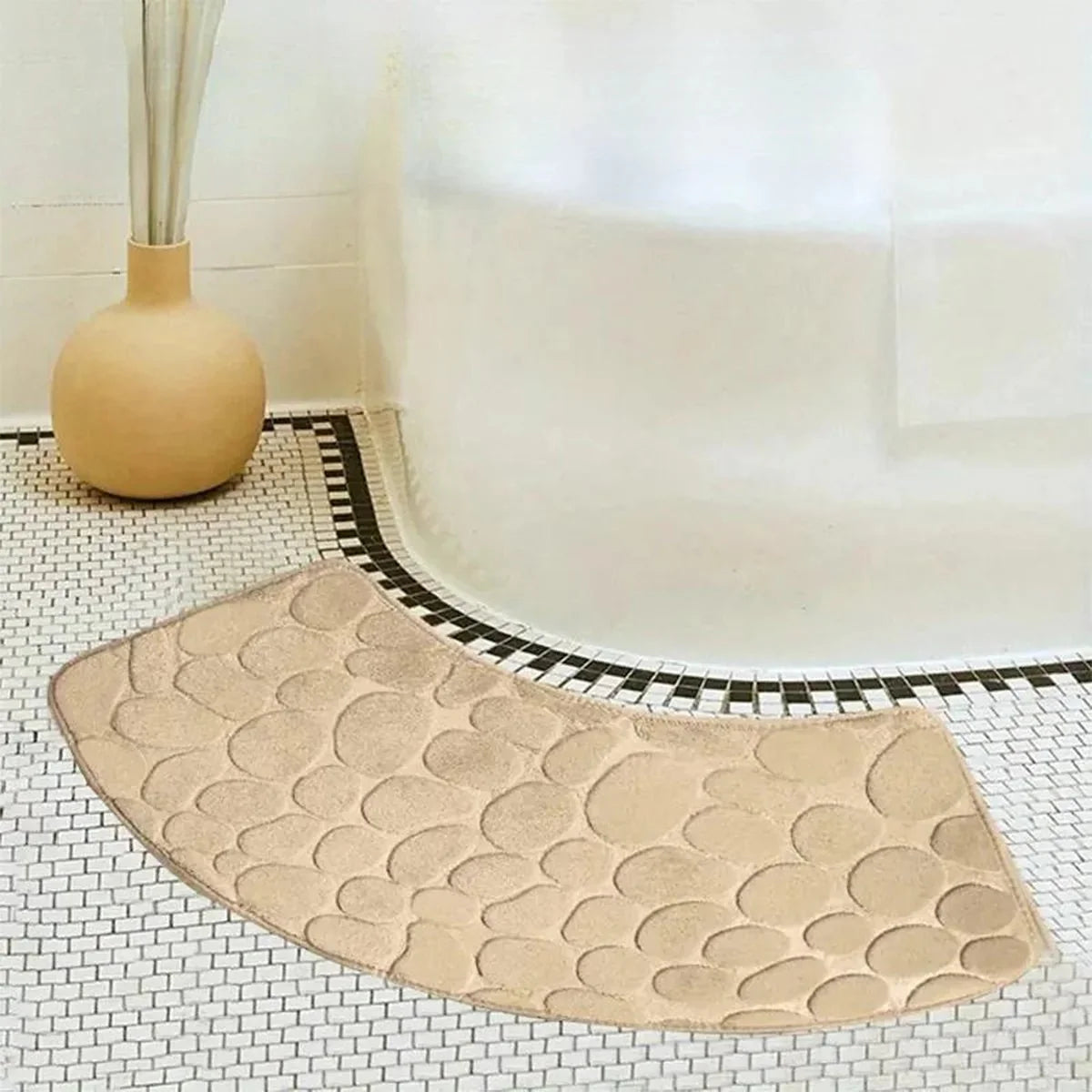 Curved Bathroom Mat - Thick Absorbent Non-Slip Bath Mat for Bathroom Safety