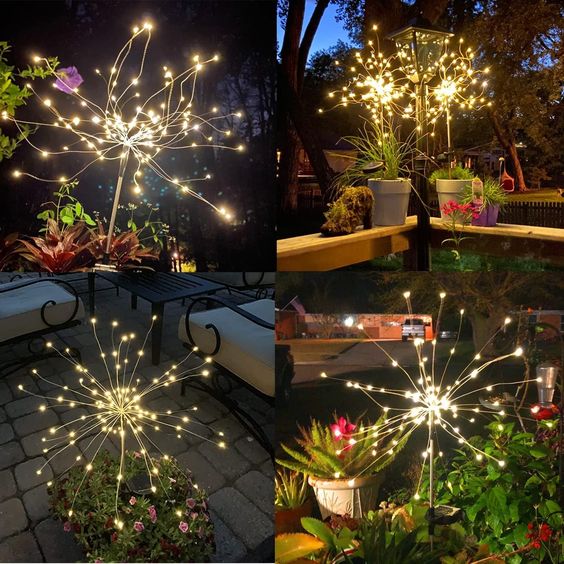 4 Piece Solar Firework Garden Lights - Weatherproof LED Decorative Lighting, Solar Energy for Garden and Patio
