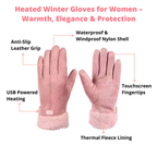 Heated Gloves for Women UK – Ladies Thermal Waterproof Winter Gloves with Touch Screen & USB Rechargeable Warm Design
