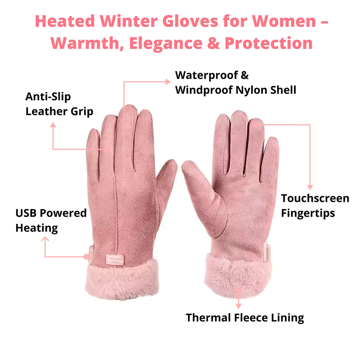 Heated Gloves for Women UK – Ladies Thermal Waterproof Winter Gloves with Touch Screen & USB Rechargeable Warm Design