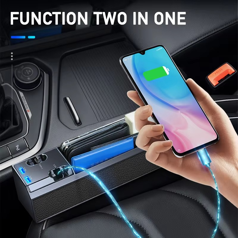 Car Seat Gap Storage Box with Charging Cable