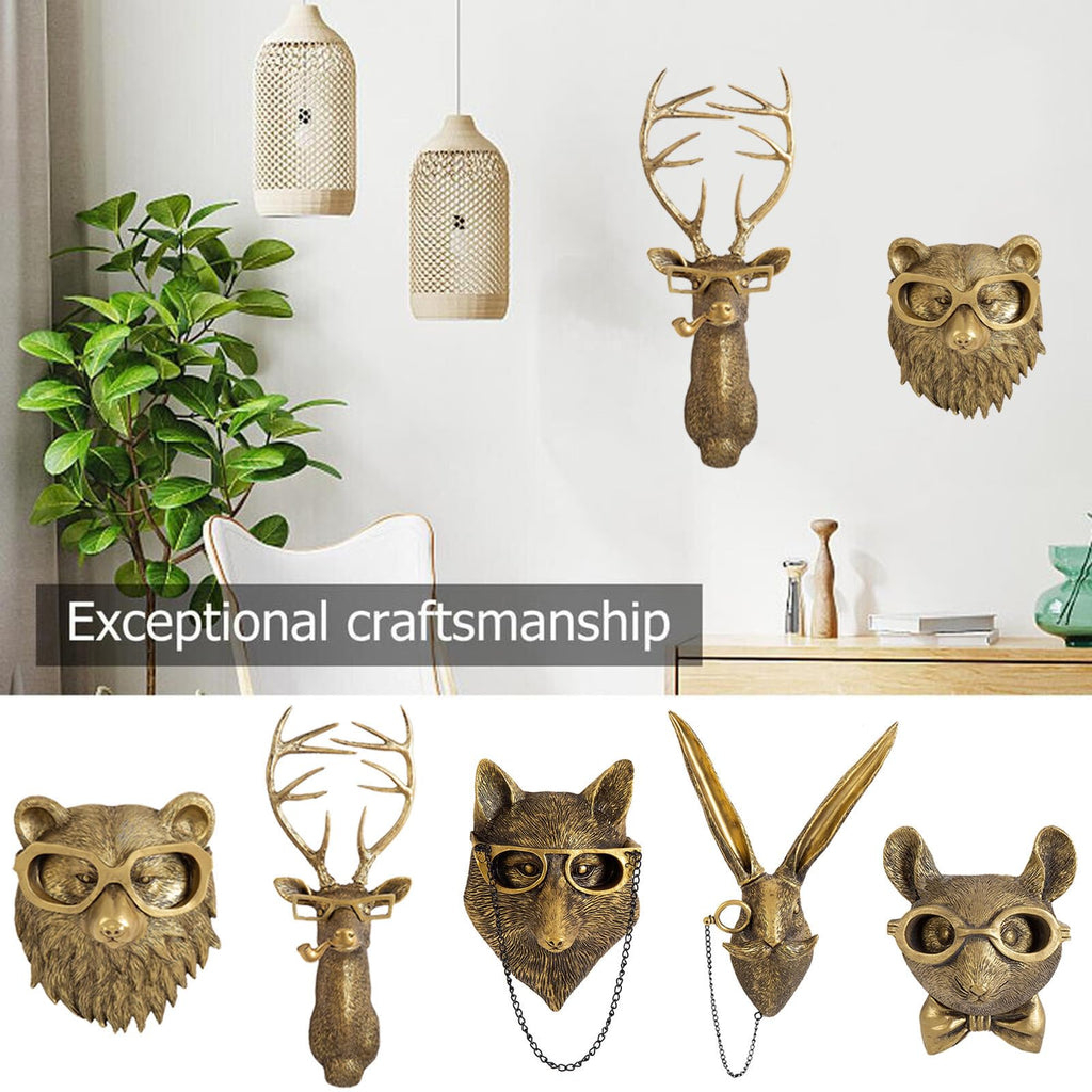 Resin Animal Head Wall Sculptures with Hand-Painted Details