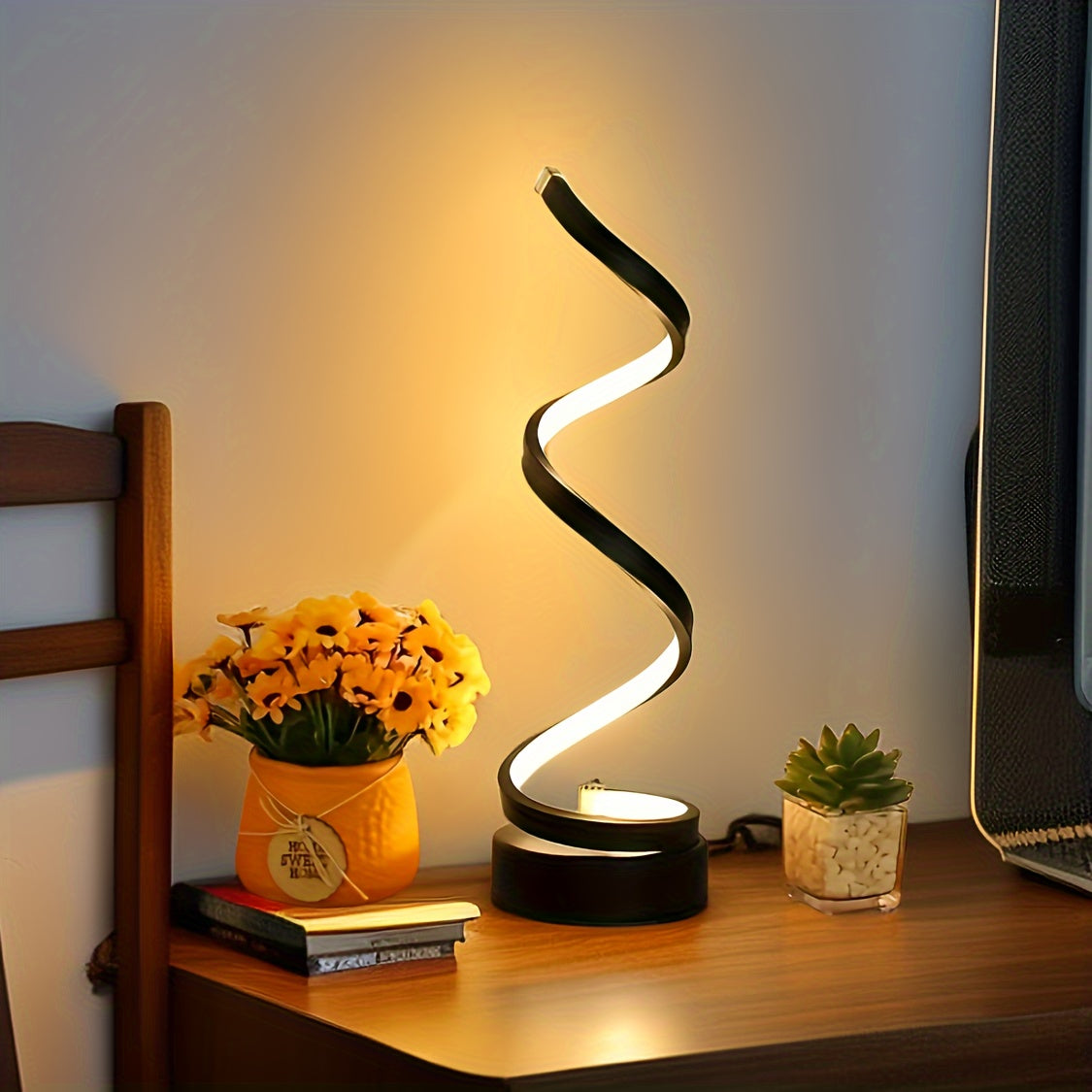 Modern Spiral Table Lamp – Creative LED Desk Lamp with Gentle Warm Light, Perfect for Bedroom, Living Room, and Study Decor