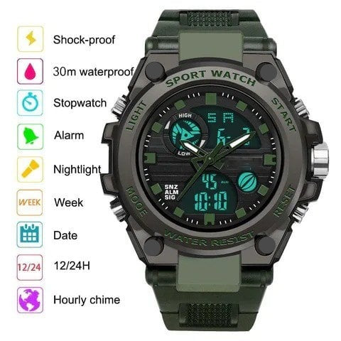 Sporty Dual-Display Mode Multifunctional Waterproof Luminous Men's Wristwatch
