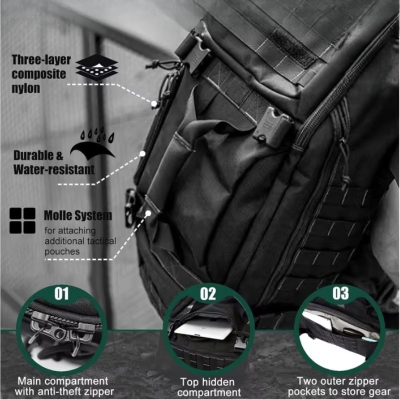 Large Capacity 1521oz Waterproof Tactical Backpack for Outdoor Travel and Adventure