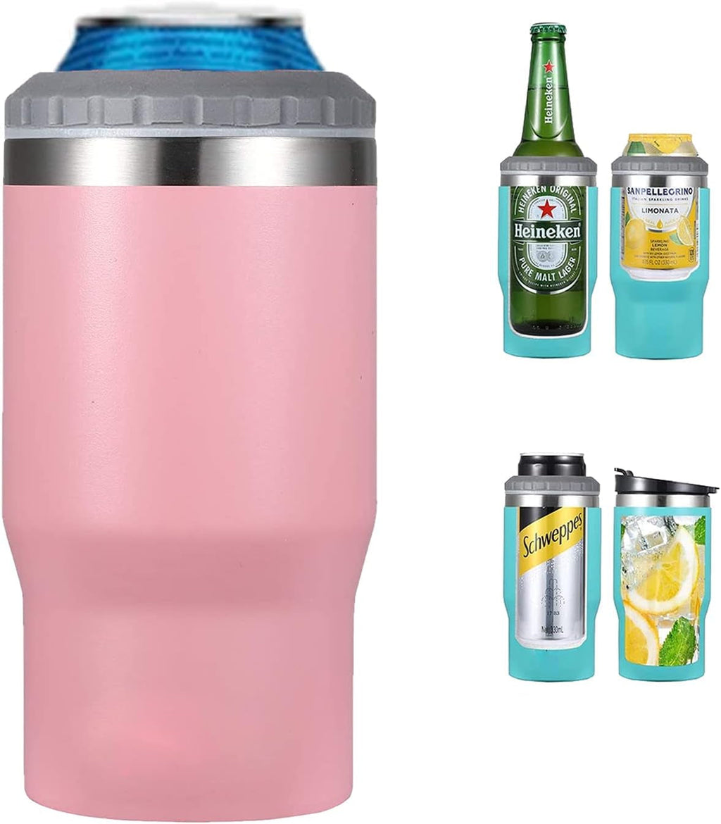 4 in 1 stainless steel can/bottle insulator, 14Oz two-way lid SUS insulated can cooler, beer bottle holder (Black)