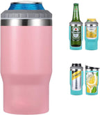 4 in 1 stainless steel can/bottle insulator, 14Oz two-way lid SUS insulated can cooler, beer bottle holder (Black)
