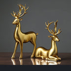 Golden Couple Deer Figurines