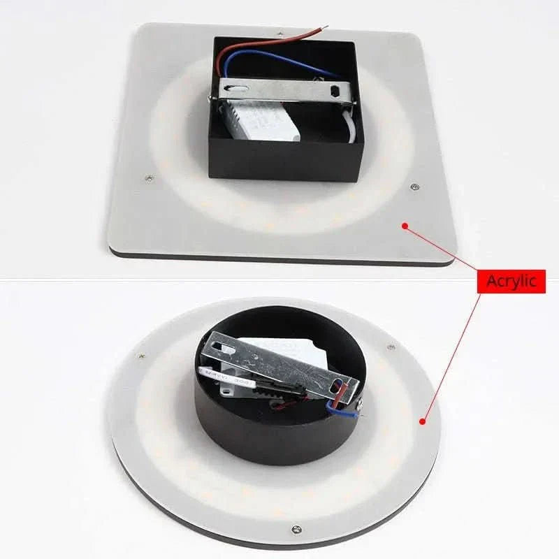 Minimalist LED wall light in round or square, IP65