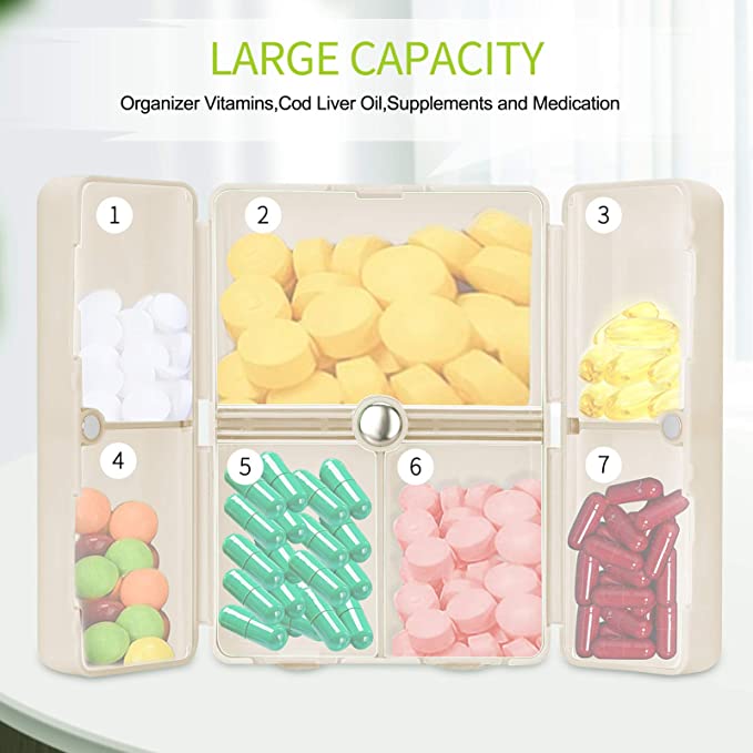 Daily Pill Organizer – Portable 7-Compartment Box with Secure Magnetic Closure (3 Pieces)