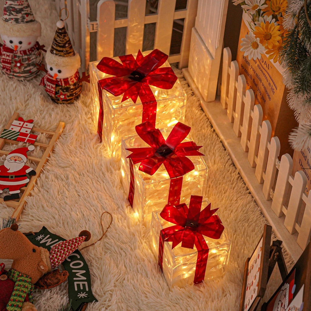 Set of 3 LED Christmas Gift Boxes for Indoor and Outdoor Use