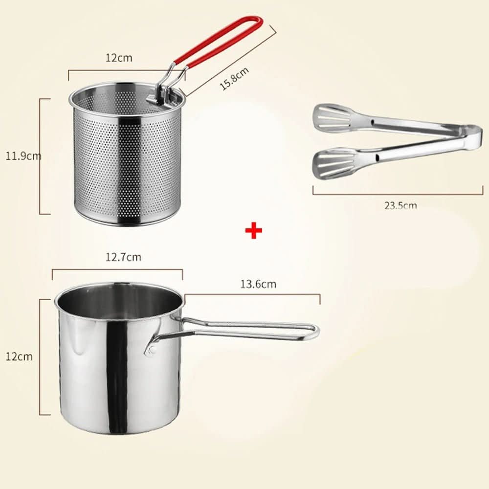 Stainless steel deep fryer with anti-scald handle & oil-saving design