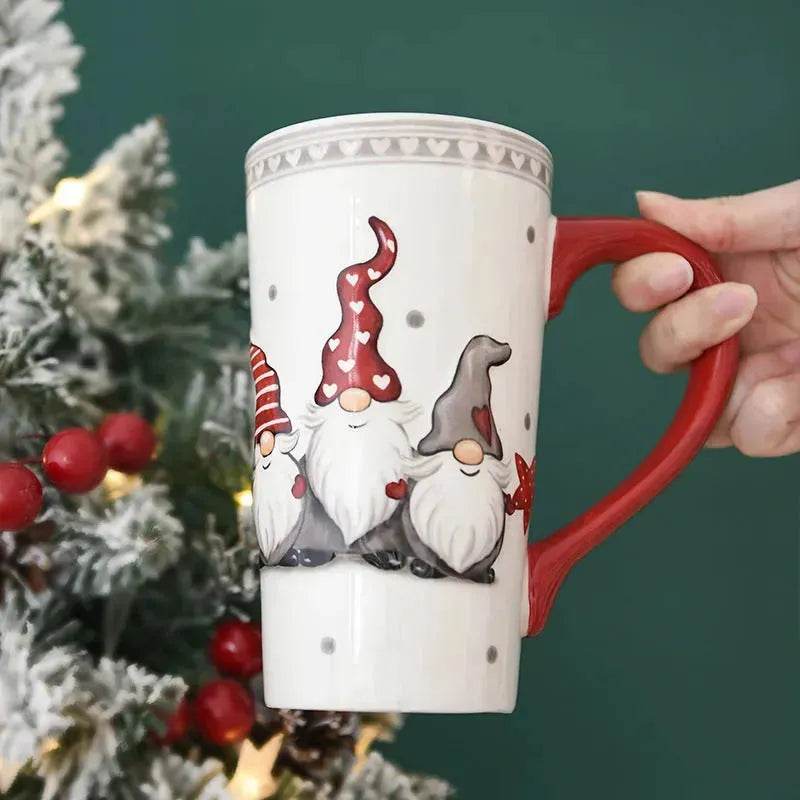 Christmas Large Capacity Nordic Christmas Tall Hat Ceramic Relief Mug Cup