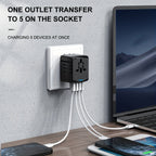 Universal Travel Adapter with 4 USB Ports and Type-C – Worldwide Compatibility, Fast Charging Safety Features