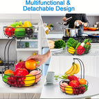2-Layer Oval Fruit Basket with Banana Holder – Metal Kitchen Organizer