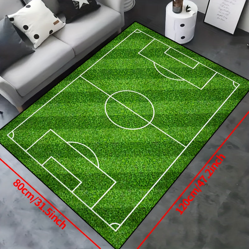 Football Field Pattern Carpet - non-slip washable lounge mats for living room, bedroom, garden or gaming room