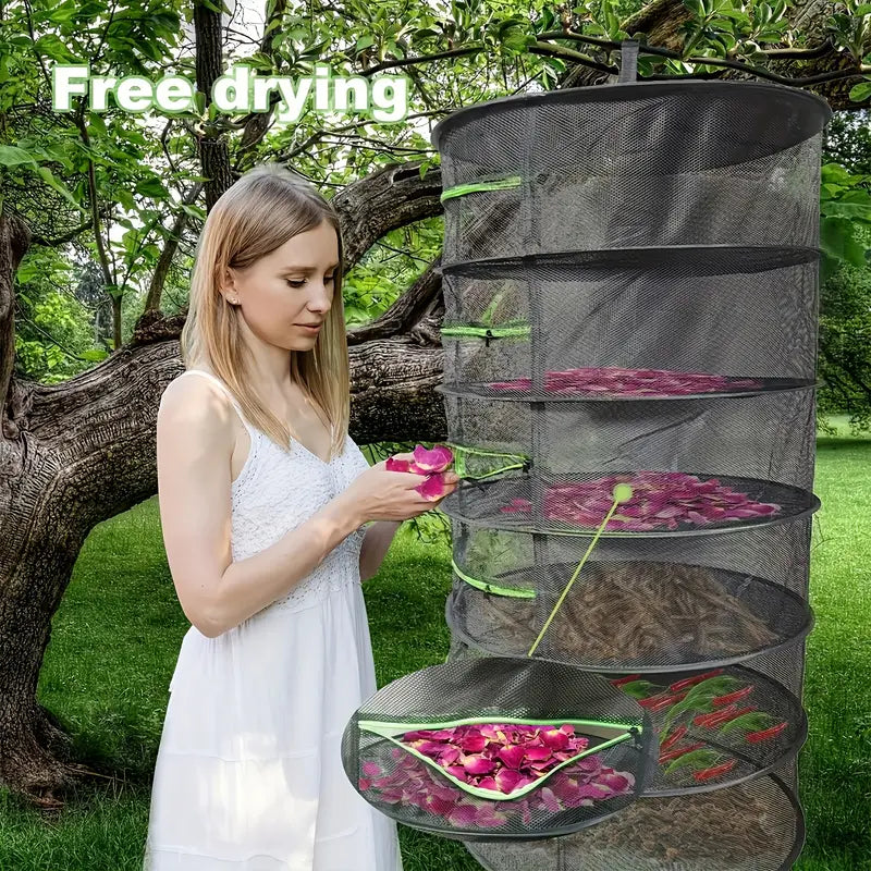 Foldable drying basket for fruits, vegetables, and herbs – Multi-tier net storage for quick drying process