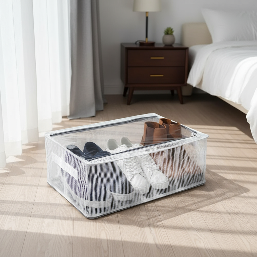 Foldable Stackable Shoe Storage Organizer, Clear Design