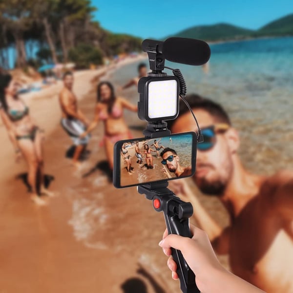 Professional Video Microphone Set with Tripod and LED Video Light