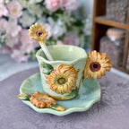 ArtSip Ceramic Cup & Saucer Set – Hand-painted 3D Design inspired by Van Gogh