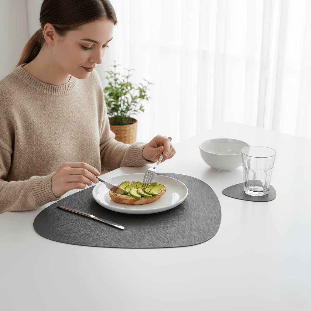 Designer placemat set with coasters, heat resistant and versatile use