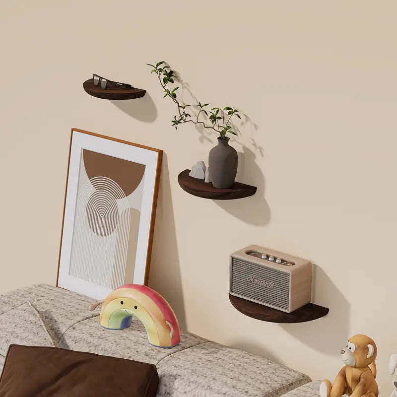 Half-Round Wooden Floating Shelf - Modern Wall-Mounted Display for Home & Bathroom