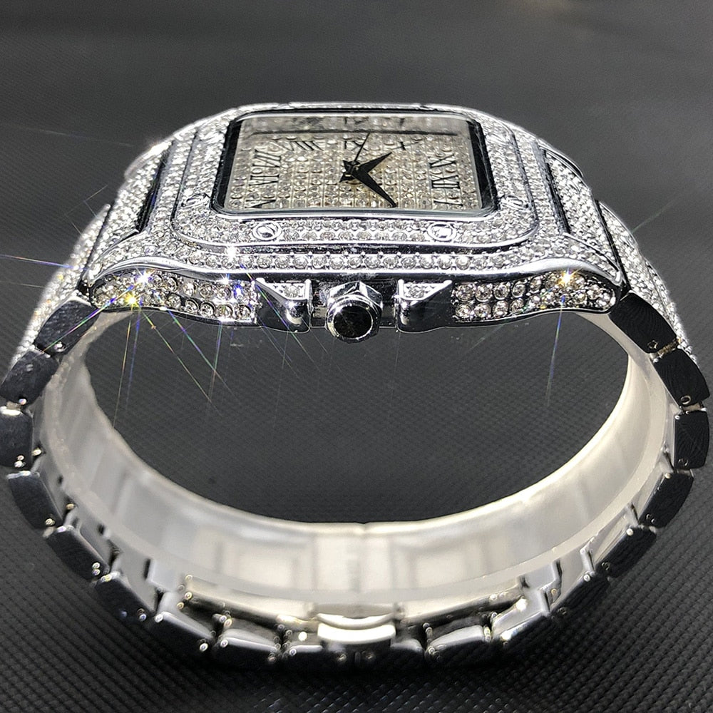 MISSFOX Ice Out Square Watch for Men